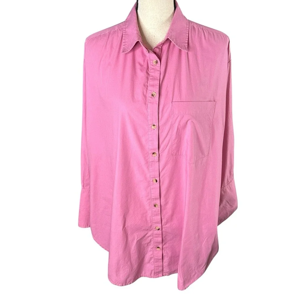 Free People Oversized Button Down Pink Open‎ Tie Back Shirt Size Small